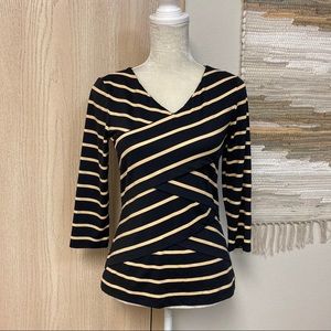 J. McLaughlin Navy and Beige Striped Wrap Blouse